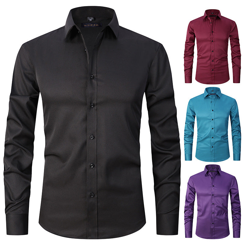Men's Stretch Solid Long Sleeve Shirts