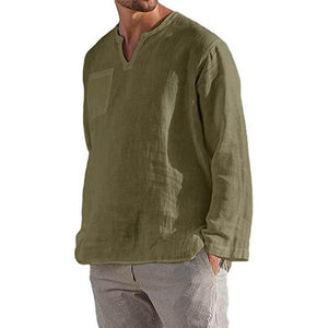 Men's V-neck Casual Beach Linen Shirt