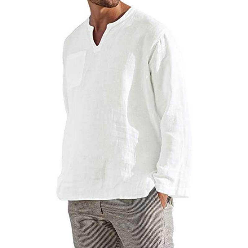 Men's V-neck Casual Beach Linen Shirt