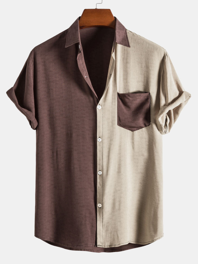 Contrast Color Lapel Cotton Shirts