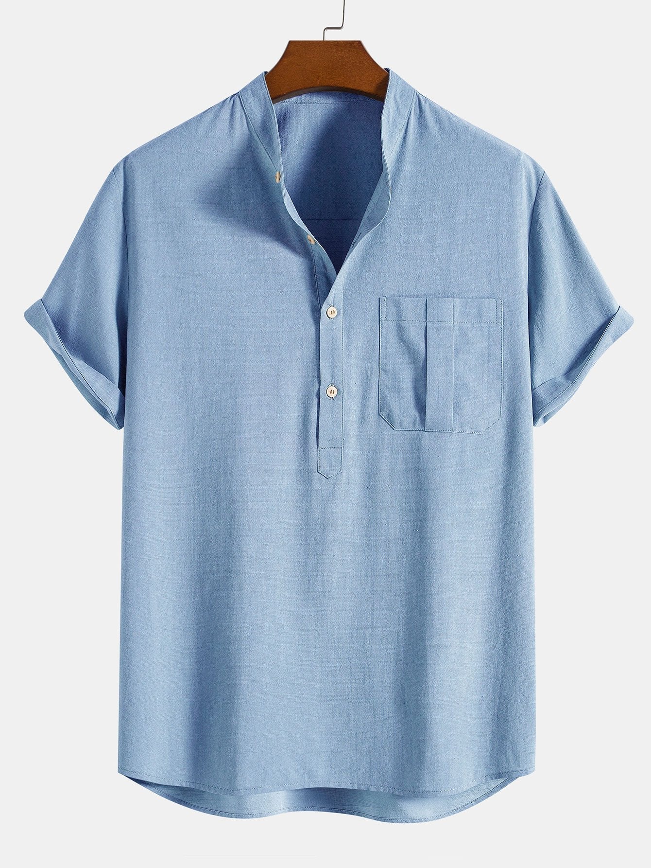 Linen Henley Collar Shirt