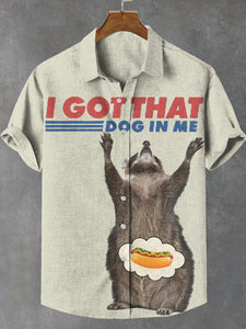 Men's I Got That Dog In Me Fun Raccoon Print Linen Blend Shirt