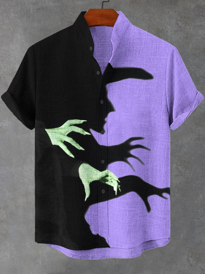 Men's Witch Shadow Art Print Linen Blend Shirt