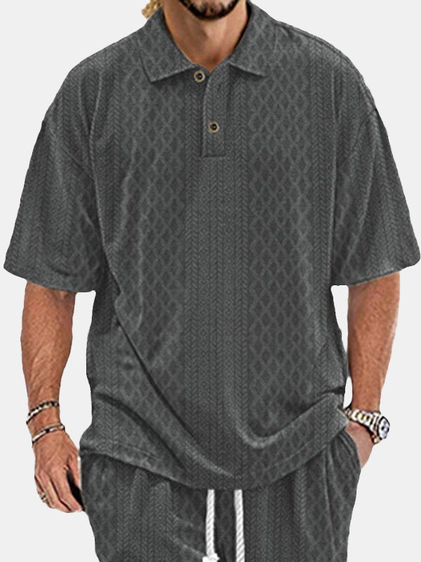 Men's Retro Jacquard Solid Color Simple Short-sleeved Polo Shirt