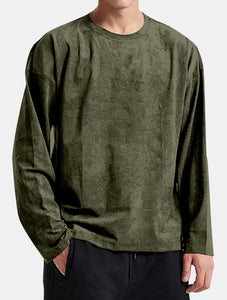 Men's Casual Solid Color Suede Comfort Long Sleeve T-shirt