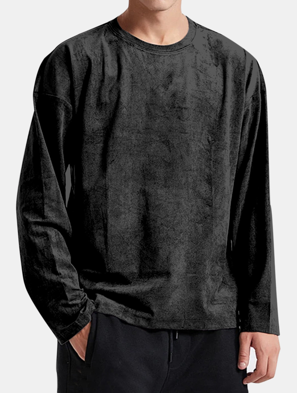 Men's Casual Solid Color Suede Comfort Long Sleeve T-shirt