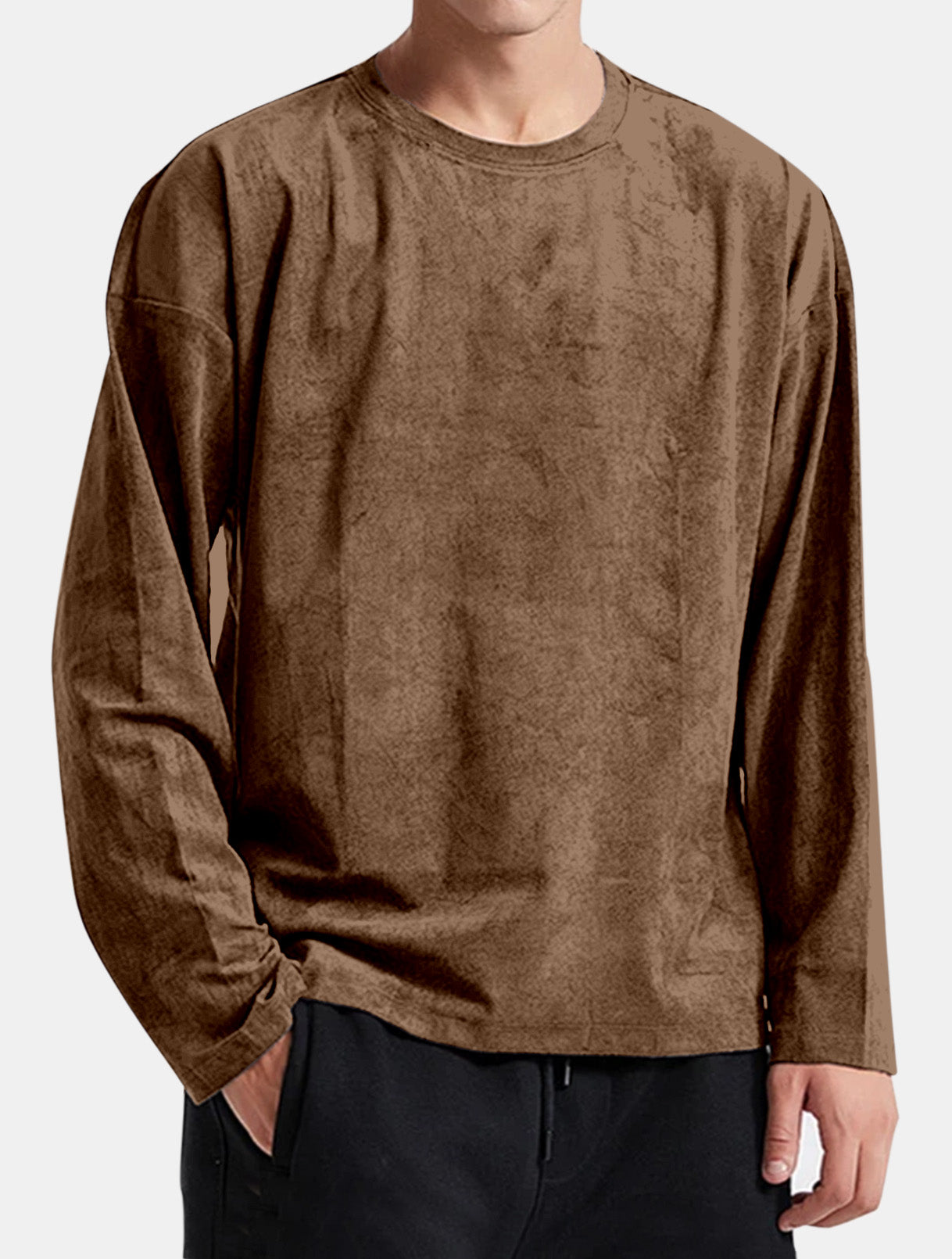 Men's Casual Solid Color Suede Comfort Long Sleeve T-shirt