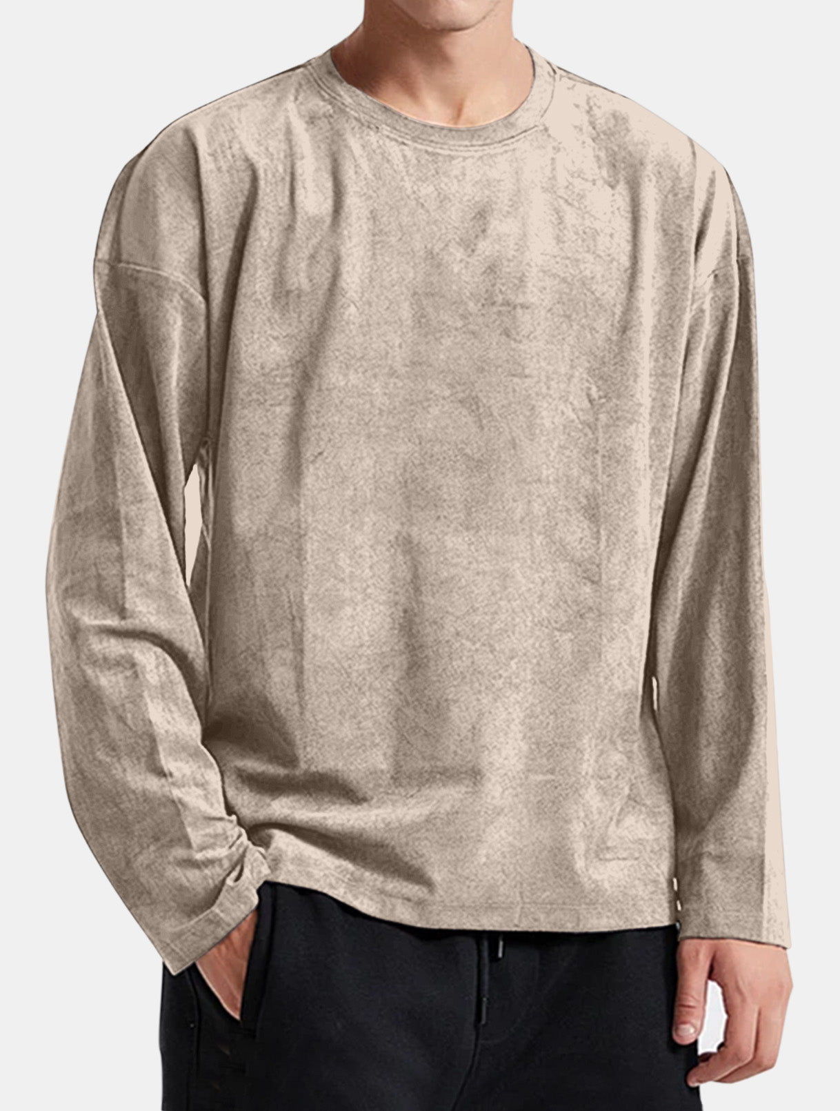 Men's Casual Solid Color Suede Comfort Long Sleeve T-shirt