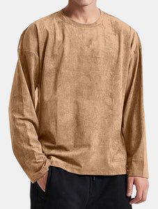 Men's Casual Solid Color Suede Comfort Long Sleeve T-shirt