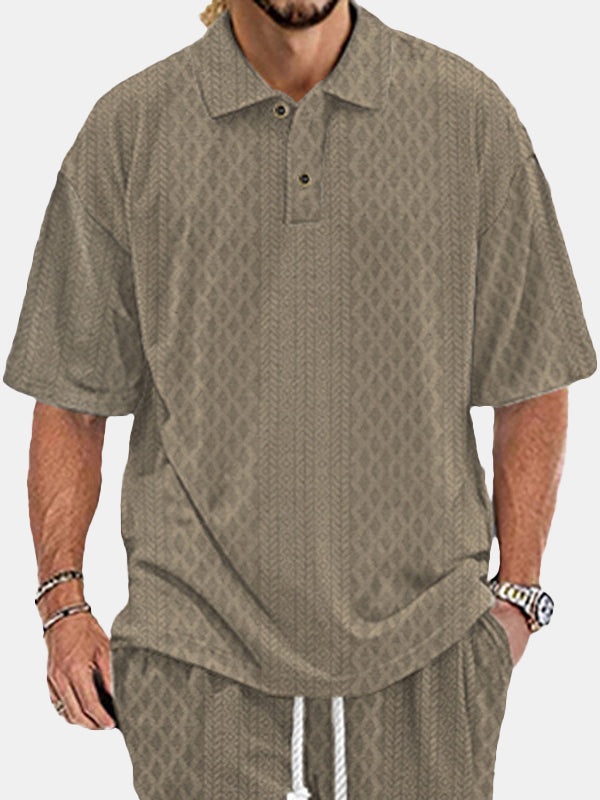 Men's Retro Jacquard Solid Color Simple Short-sleeved Polo Shirt