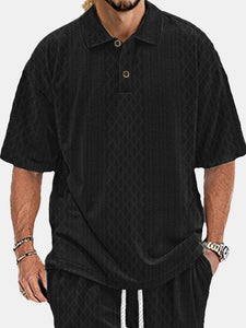 Men's Retro Jacquard Solid Color Simple Short-sleeved Polo Shirt