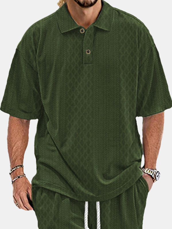 Men's Retro Jacquard Solid Color Simple Short-sleeved Polo Shirt