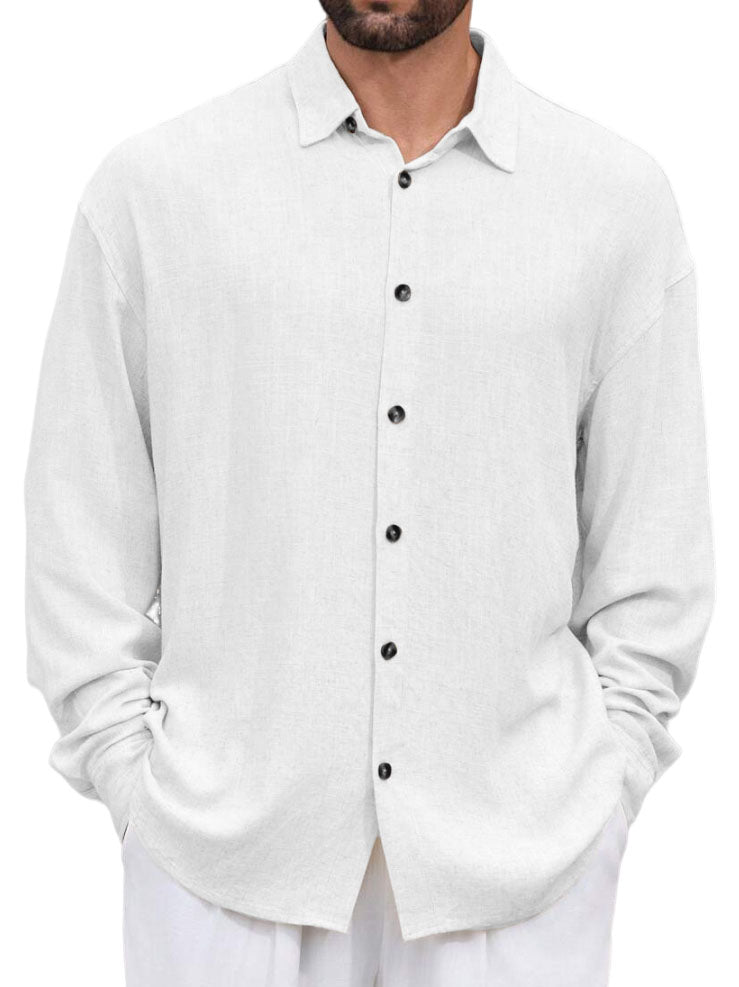 Men's Casual Simple Lapel Pocket Long Sleeve Shirt