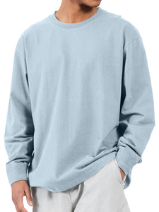 Men's casual round neck pure cotton casual and comfortable solid color long-sleeved T-shirt