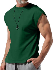 Men's Summer Hawaiian Cotton Round Neck Solid Color Sleeveless Tank Top T-Shirt