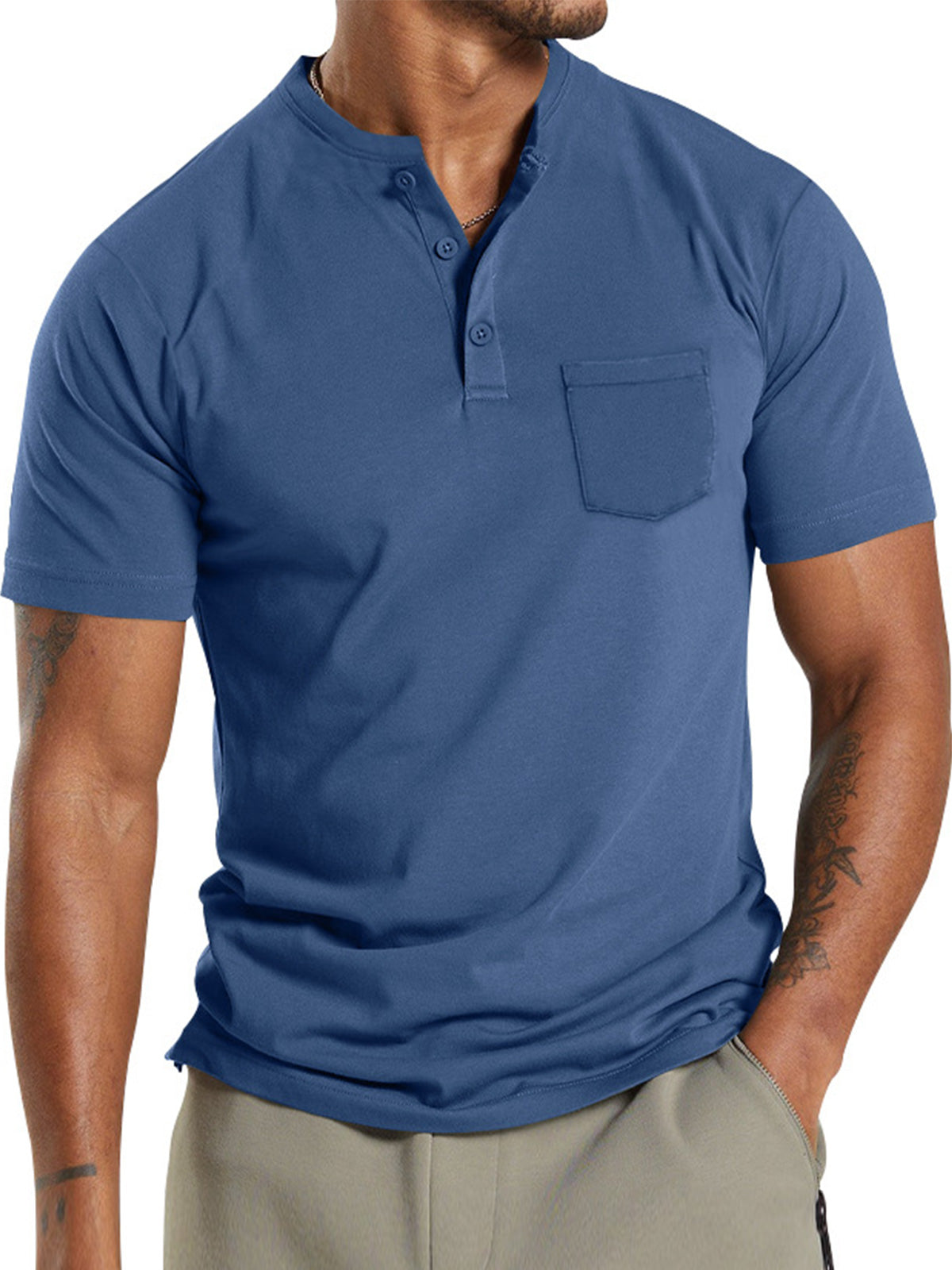 Men's Summer Solid Color Pocket Casual Short Sleeve POLO Shirt