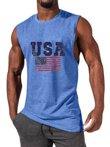 Men's Hawaiian USA Flag Print Sleeveless Tank Top T-Shirt