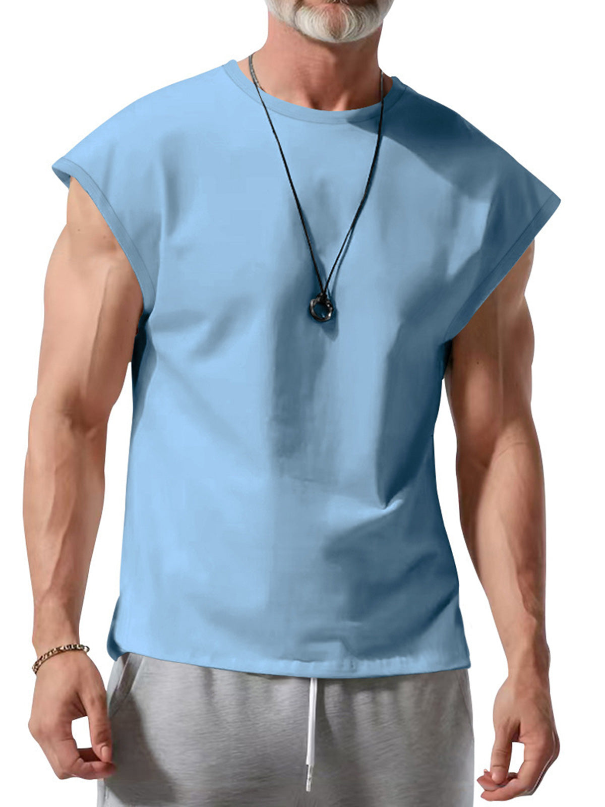 Men's Summer Round Neck Pure Cotton Casual Solid Color Sleeveless Vest