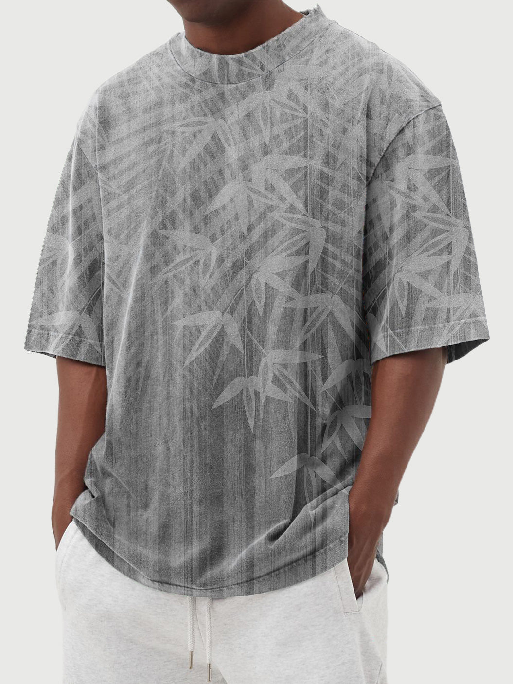 Men's Bamboo Leaf Print Short Sleeve T-Shirt