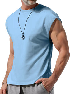 Men's Summer Hawaiian Cotton Round Neck Solid Color Sleeveless Tank Top T-Shirt