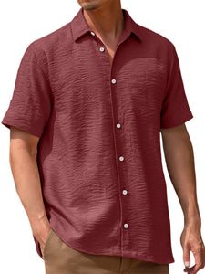 Men's Waffle Color Block Chest Pocket Short Sleeve Button-Up Polo Shirt