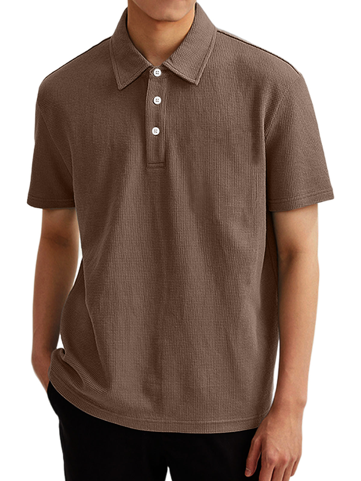 Men's Summer Solid Color Waffle Short Sleeve POLO Shirt