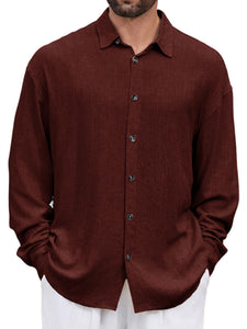 Men's Casual Simple Lapel Pocket Long Sleeve Shirt