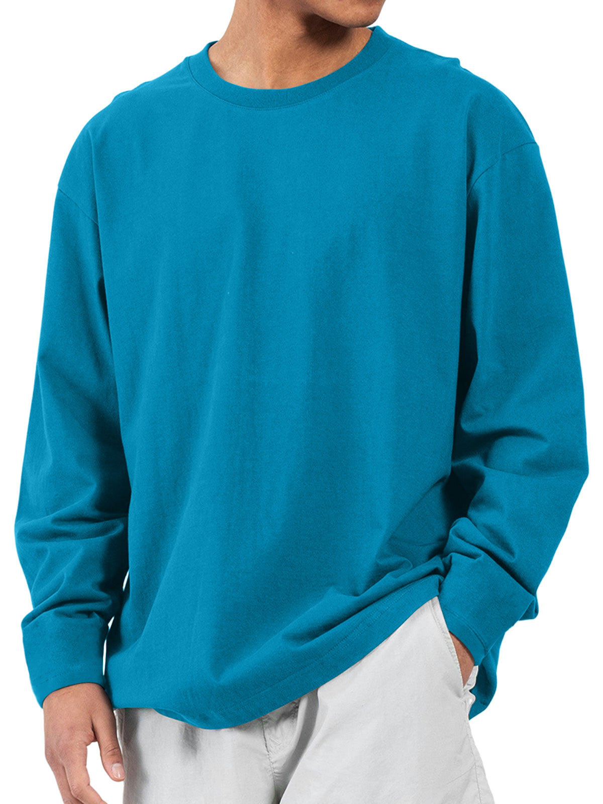 Men's casual round neck pure cotton casual and comfortable solid color long-sleeved T-shirt