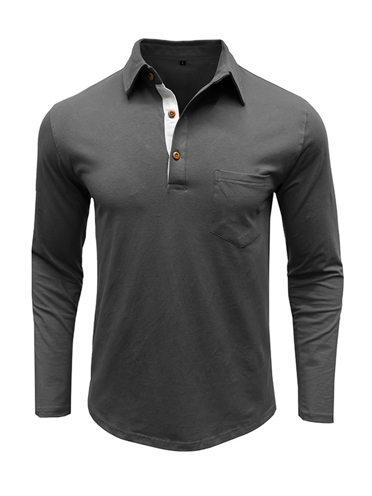 Men's Pure Cotton Lapel Casual Solid Color Pocket Long Sleeve POLO Shirt