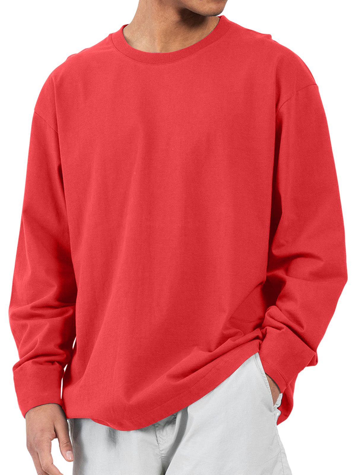 Men's casual round neck pure cotton casual and comfortable solid color long-sleeved T-shirt