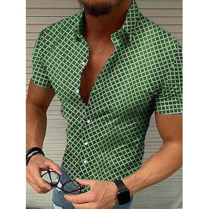 Men's Casual Printed Lapel Short Sleeve Shirt 81613045M