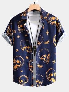 Skull Print Button Up Shirt