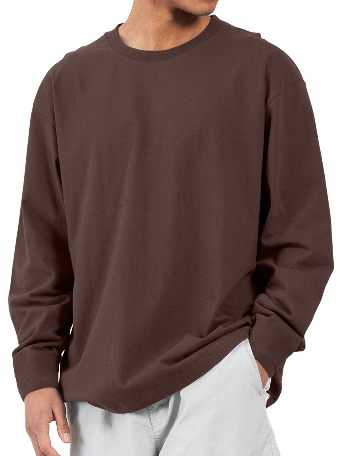 Men's casual round neck pure cotton casual and comfortable solid color long-sleeved T-shirt