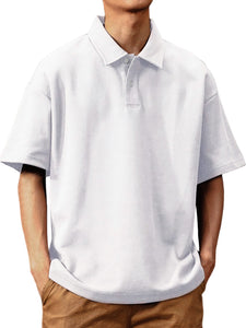 Men's summer double yarn pure cotton lapel short-sleeved POLO shirt