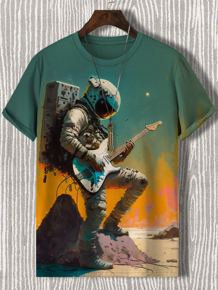 Men's Astronaut Music Oil Painting Art Print T-Shirt