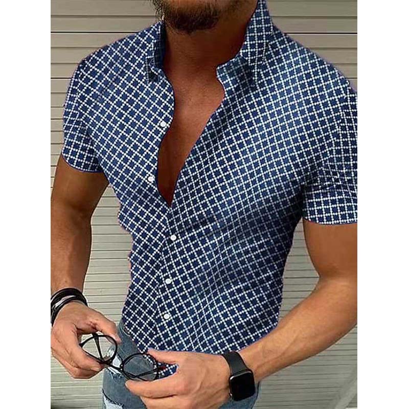 Men's Casual Printed Lapel Short Sleeve Shirt 81613045M