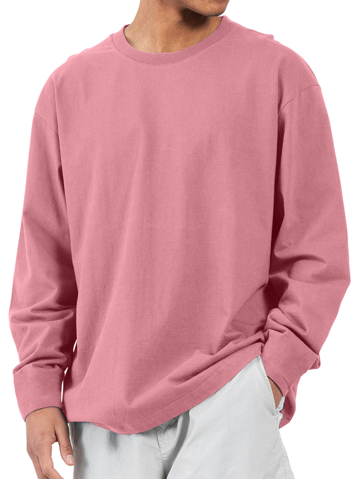 Men's casual round neck pure cotton casual and comfortable solid color long-sleeved T-shirt