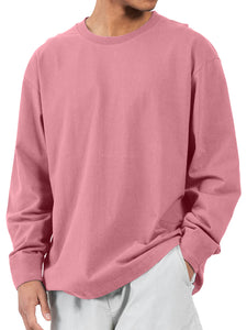 Men's casual round neck pure cotton casual and comfortable solid color long-sleeved T-shirt