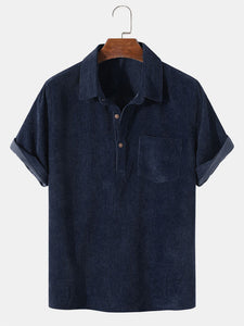 Corduroy Solid Short Sleeve Basic Shirts