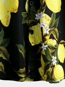 Men's Tropical Yellow Lemon Print Hawaiian Short Sleeve Shirt