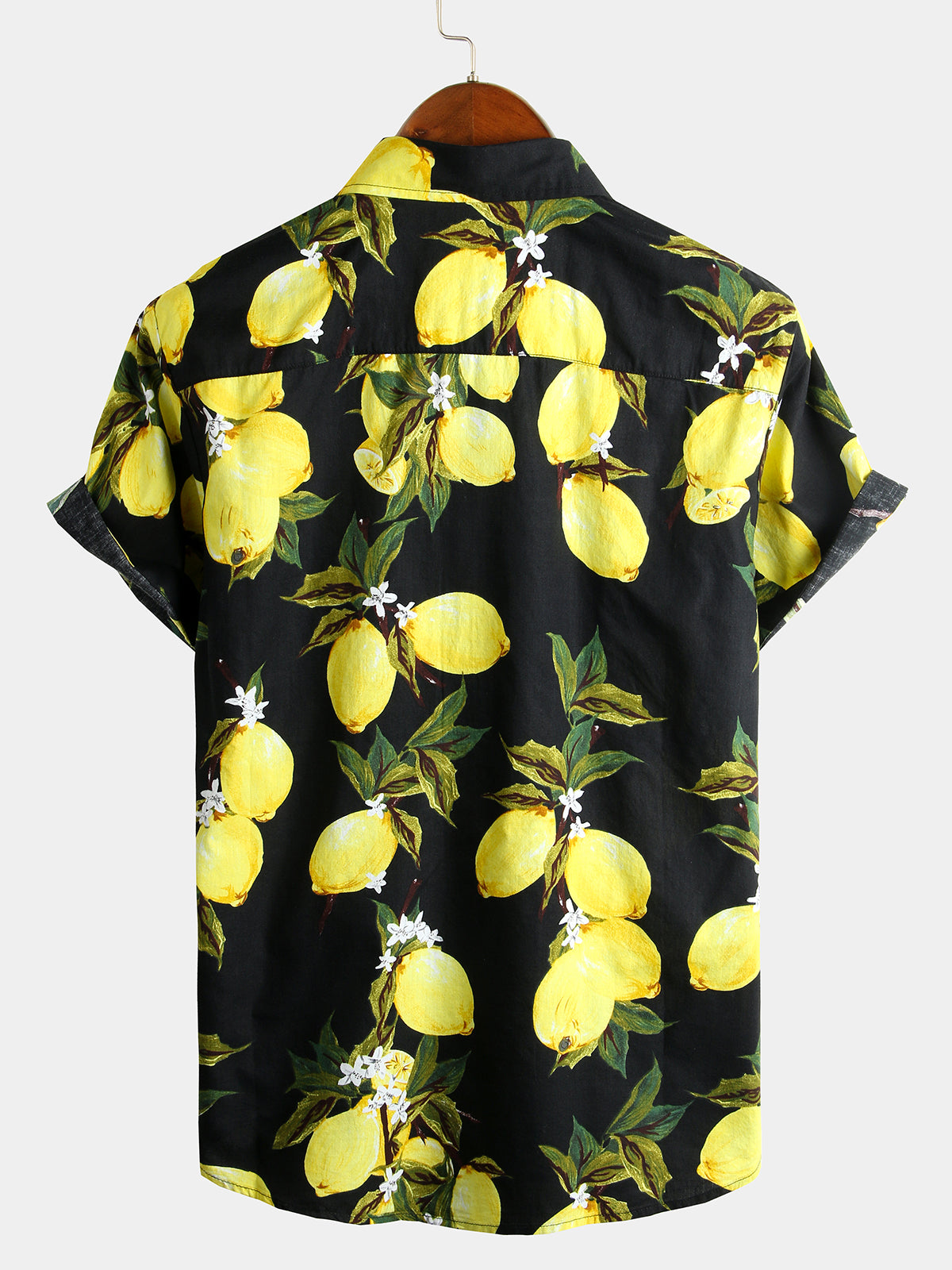 Men's Tropical Yellow Lemon Print Hawaiian Short Sleeve Shirt