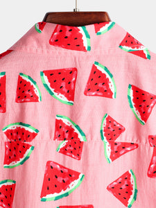 Men's Watermelon Tropical Hawaii Fruit Print Cotton Shirt