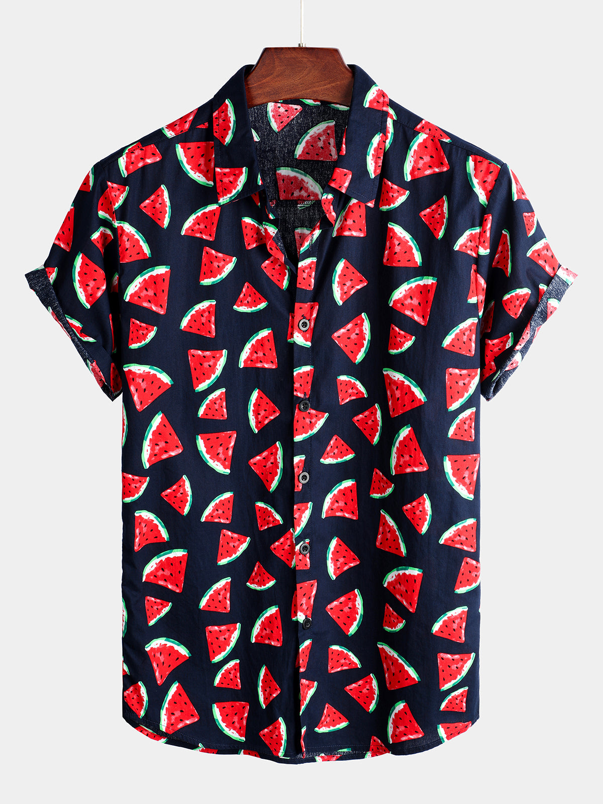 Men's Watermelon Tropical Hawaii Fruit Print Cotton Shirt