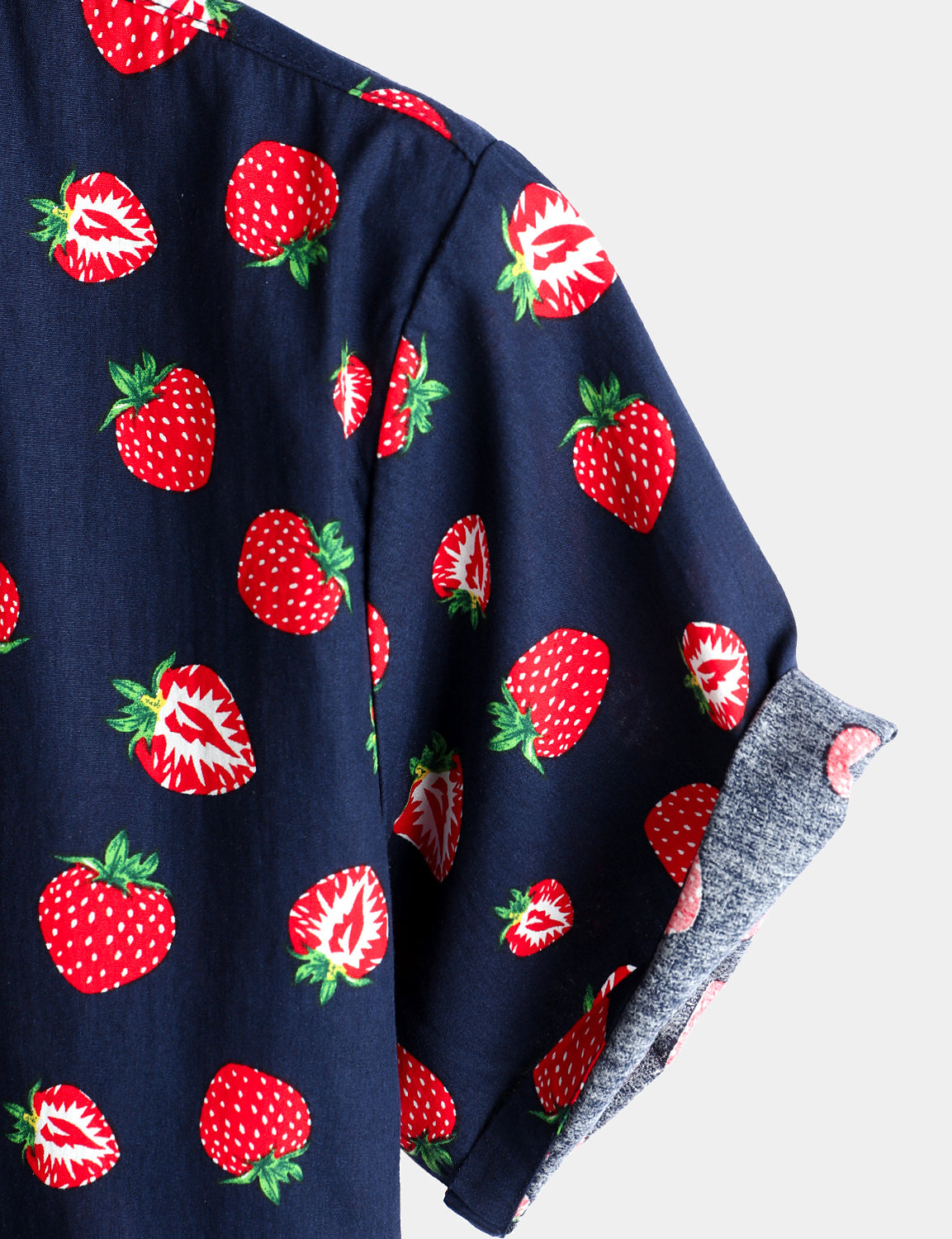 Men's Strawberry Print Fruit Hawaiian Short Sleeve Resort Cotton Collared Shirt