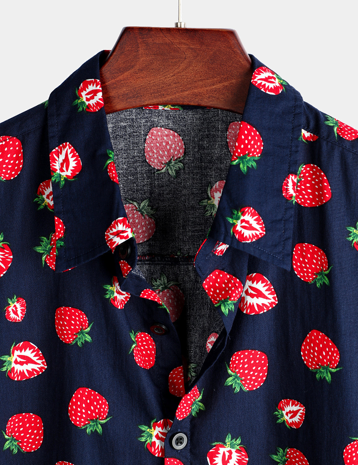 Men's Strawberry Print Fruit Hawaiian Short Sleeve Resort Cotton Collared Shirt