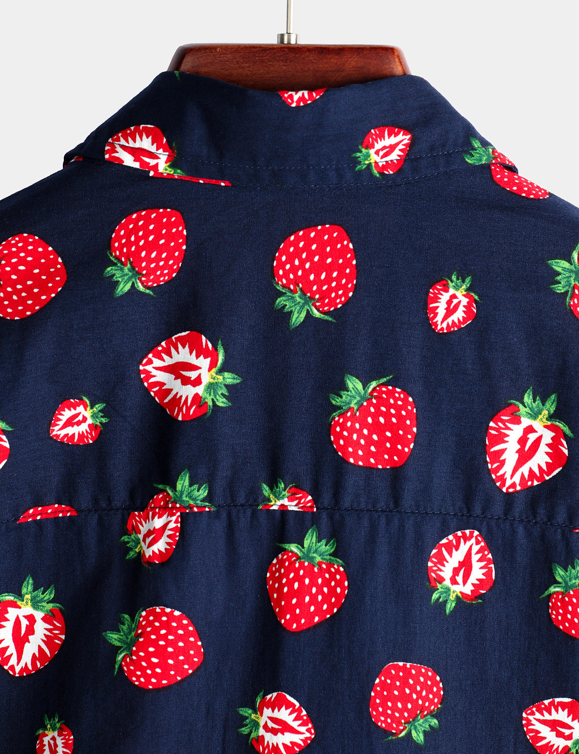 Men's Strawberry Print Fruit Hawaiian Short Sleeve Resort Cotton Collared Shirt