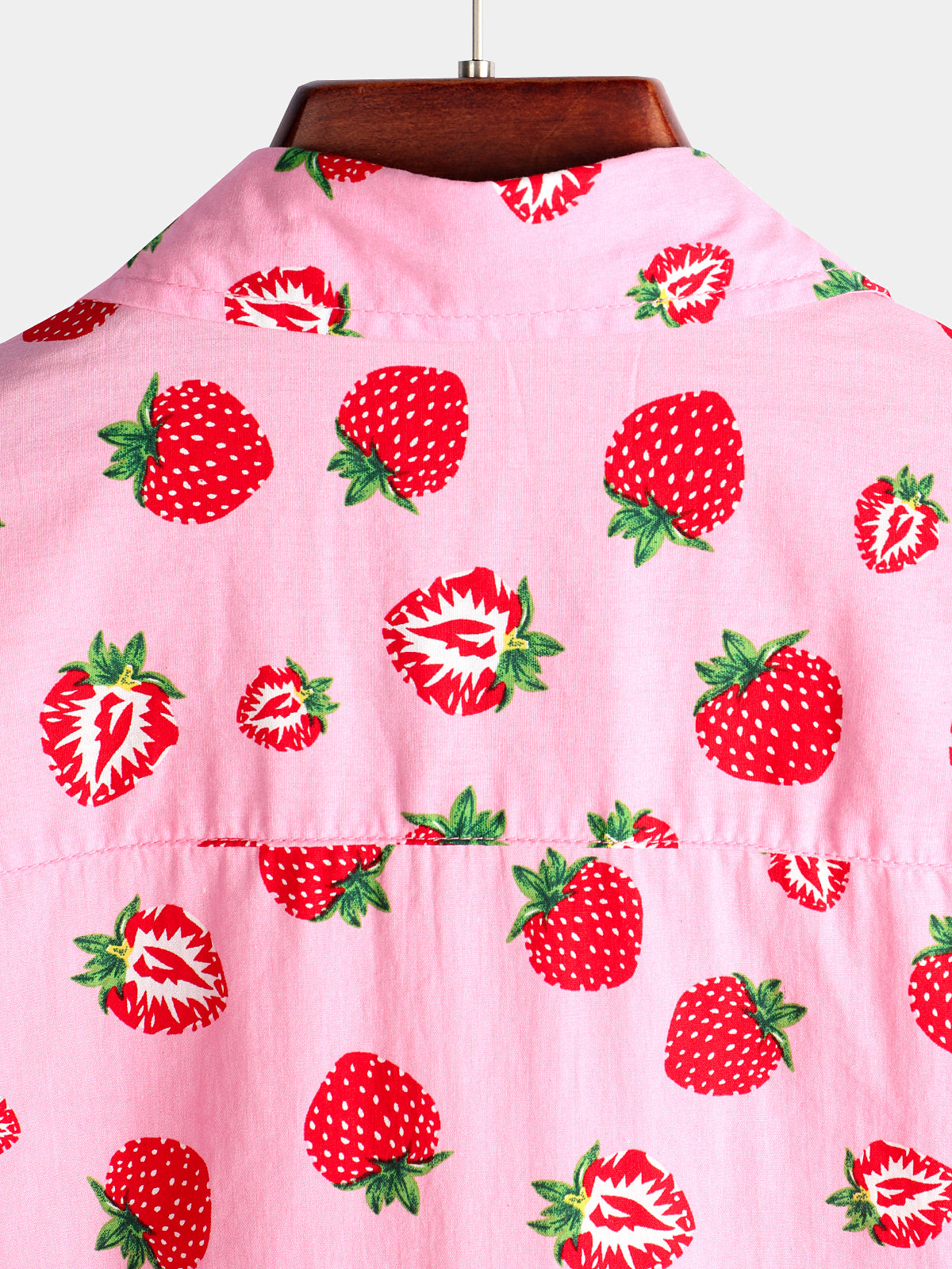 Men's Strawberry Print Fruit Hawaiian Short Sleeve Resort Cotton Collared Shirt