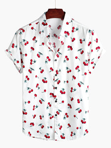 Men's Cherry Print Tropical Hawaiian Cotton Shirt