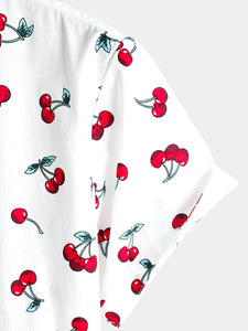 Men's Cherry Print Tropical Hawaiian Cotton Shirt