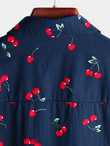 Men's Cherry Print Tropical Hawaiian Cotton Shirt